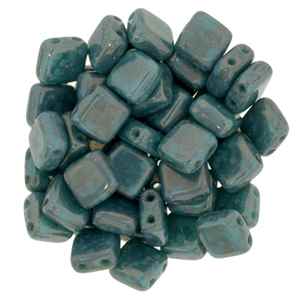 CzechMates Two Hole Tile 6mm Persian Turquoise - Moon Dust 25 Beads