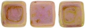 Two Hole Tile 6mm Luster Opaque Rose/Gold Topaz 25 Bead Strand
