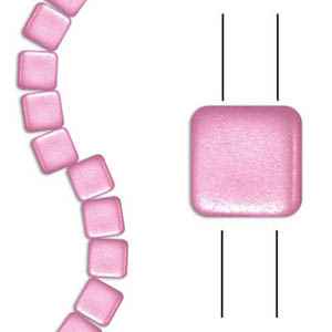 Czech Two Hole Tile 6mm - CZTWN06-PNK - Airy Pearl Pink - 25 Beads