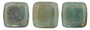 CzechMates Two Hole Tile 6mm - CZTWN06-PT61310 - Mikly Turquoise - Pink/Topaz Luster - 25 Beads