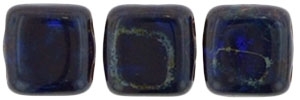 CzechMates Two Hole Tile 6mm - CZTWN06-T3009 - Cobalt - Picasso 25 Beads