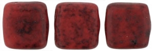 CzechMates Two Hole Tile 6mm Opaque Red - Black Picasso 25 Beads