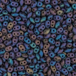 [ 9-2-B-3 ] DU0523980-21105 - SuperDuo 2.5X5mm Jet Matte Rainbow Iris - 8 Grams