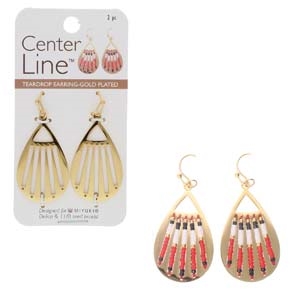 Center Line  Gold Plated Teardrop Earrings - One Pair - 22x37mm