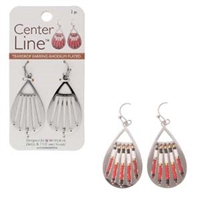 Center Line  Rhodium Plated Teardrop Earrings - One Pair - 22x37mm