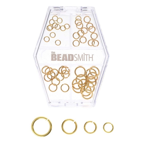 Assorted Jump Rings - 4mm, 5mm, 6mm & 8mm; 12 of each size - Gold Plated