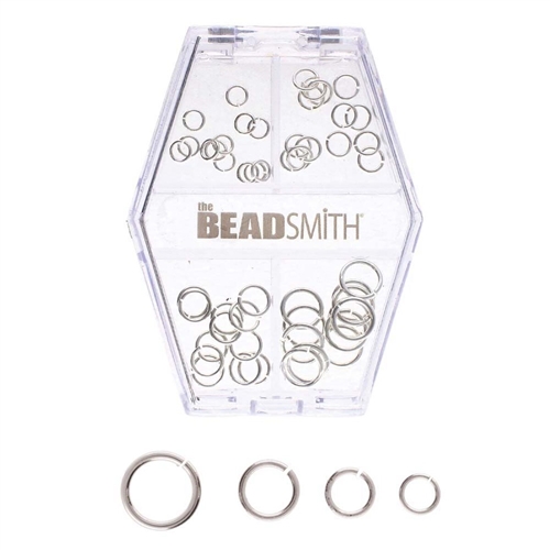 Assorted Jump Rings - 4mm, 5mm, 6mm & 8mm; 12 of each size - Silver Plated
