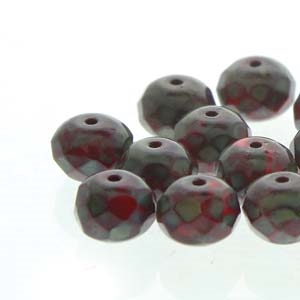 FDN6993190-86805 - Fire-Polished Donut - 6x9mm Red Dark Travertin - 10 Count