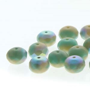 FDN69S0540-28771 - Fire-Polished Donut - 6x9mm Green Turquoise/Beige Matte AB - 10 Count