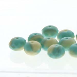 FDN69S0540-84110 - Fire-Polished Donut - 6x9mm Green Turquoise/Beige Matte - 10 Count