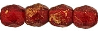 Firepolish 3mm : FP3-GM9008 - Marbled Gold - Siam Ruby - 25 Count