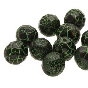 [ 6-1-F-3 ] Firepolish 4mm: FP4-24620 - Ionic Jet/Green - 25 pieces