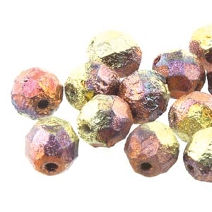 [ 6-1-F-3 ] Firepolish 4mm: FP4-98582 - Etch California Gold Rush - 25 pieces