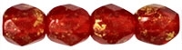 Firepolish 4mm: FP4-GM9008 - Marbled Gold - Siam Ruby - 25 pieces