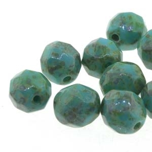 [ 8-3-F-2 ] Firepolish 4mm: FP4-T6313 - Opaque Turquoise - Picasso - 25 pieces