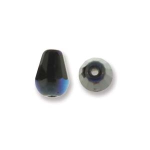 Fire-Polish Cut Tear Drop 8/6mm:  FPD8623980-28703T - Jet AB - 2 Beads