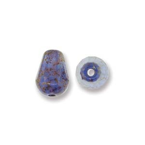 Fire-Polish Cut Tear Drop 8/6mm:  FPD8631010-15496 - Blue Opal Marble - 2 Beads