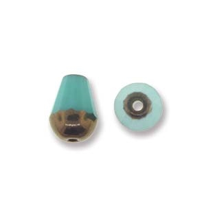 Fire-Polish Cut Tear Drop 8/6mm:  FPD8663120-14415T - Turquoise Green - 2 Beads