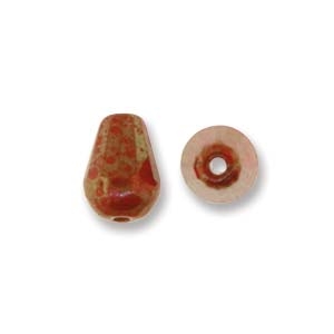 [ 6-1-F-T ] Fire-Polish Cut Tear Drop 8/6mm:  FPD8693190-15495- Red Lumi - 2 Beads