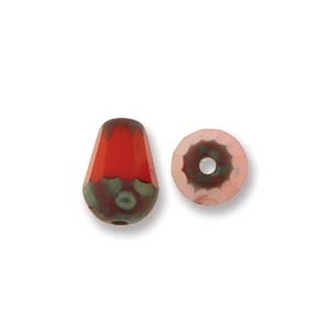 Fire-Polish Cut Tear Drop 8/6mm:  FPD8693190-86800T - Red Travertine - 2 Beads