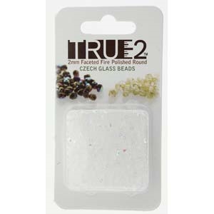 FPR0200030-28701-R - Fire Polish True 2mm Beads -  Crystal AB - Approx 2 Grams - 200 Beads Factory Pack