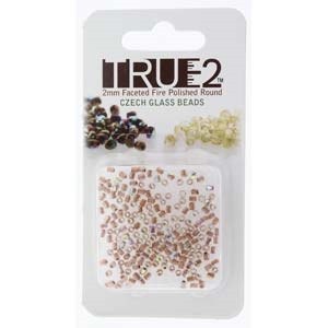 FPR0200030-68505-R - Fire Polish True 2mm Beads -  Crystal AB Copper Lined - Approx 2 Grams - 200 Beads Factory Pack