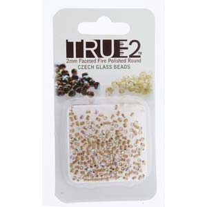 FPR0200030-68506-R - Fire Polish True 2mm Beads -  Crystal AB Bronze Lined - Approx 2 Grams - 200 Beads Factory Pack