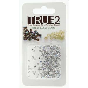 FPR0200030-98530-R - Fire Polish True 2mm Beads -  Crystal Silver Rainbow - Approx 2 Grams - 200 Beads Factory Pack