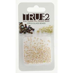 FPR0200030-98534-R - Fire Polish True 2mm Beads -  Crystal Lemon Rainbow - Approx 2 Grams - 200 Beads Factory Pack