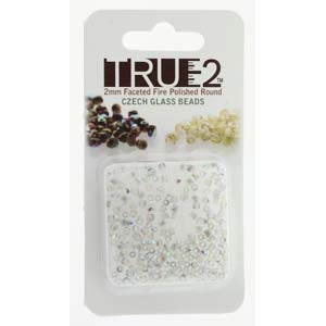 FPR0200030-98538-R - Fire Polish True 2mm Beads -  Crystal Blue Rainbow - Approx 2 Grams - 200 Beads Factory Pack