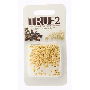 [ OR ] FPR0200030-GP-R - Fire Polish True 2mm Beads -  Crystal 24K Gold Plated - Approx 2 Grams - 200 Beads Factory Pack