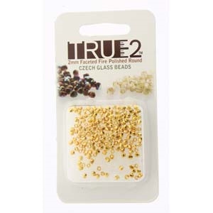 FPR0200030-GP-R - Fire Polish True 2mm Beads -  Crystal 24K Gold Plated - Approx 2 Grams - 200 Beads Factory Pack