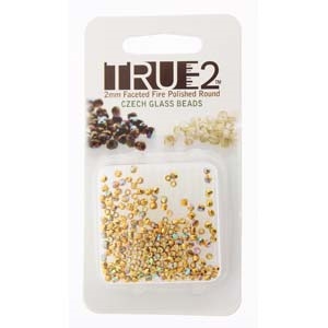 [ OR ] FPR0200030-GPAB-R - Fire Polish True 2mm Beads -  Crystal 24K Gold Plated AB - Approx 2 Grams - 200 Beads Factory Pack