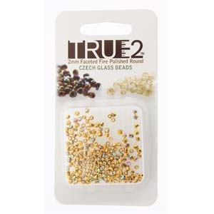 FPR0200030-GPAB-R - Fire Polish True 2mm Beads -  Crystal 24K Gold Plated AB - Approx 2 Grams - 200 Beads Factory Pack