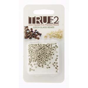 FPR0200030-NI-R - Fire Polish True 2mm Beads -  Crystal Nickel Plated - Approx 2 Grams - 200 Beads Factory Pack