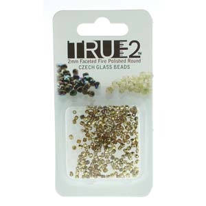 FPR0210060-26441-R - Fire Polish True 2mm Beads -  Topaz/Amber-Approx 2 Grams - 200 Beads Factory Pack