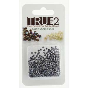[ OR ] FPR0223980-14400-R - Fire Polish True 2mm Beads -  Jet Hematite - Approx 2 Grams - 200 Beads Factory Pack
