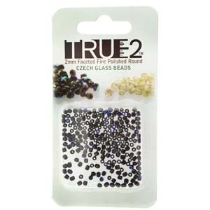FPR0223980-22201-R - Fire Polish True 2mm Beads -  Jet Azuro - Approx 2 Grams - 200 Beads Factory Pack