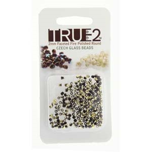 FPR0223980-26441-R - Fire Polish True 2mm Beads -  Jet Amber - Approx 2 Grams - 200 Beads Factory Pack