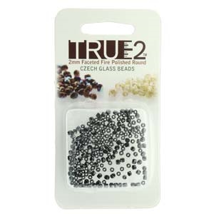 FPR0223980-27200-R - Fire Polish True 2mm Beads -  Jet Full Chrome - Approx 2 Grams - 200 Beads Factory Pack