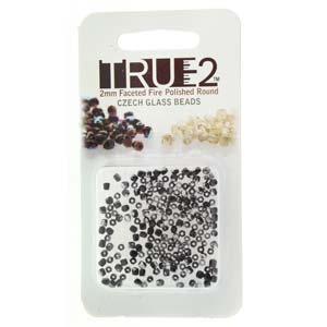 FPR0223980-27401-R - Fire Polish True 2mm Beads -  Jet Chrome - Approx 2 Grams - 200 Beads Factory Pack