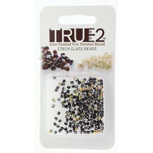 FPR0223980-28001-R - Fire Polish True 2mm Beads -  Jet Marea - Approx 2 Grams - 200 Beads Factory Pack