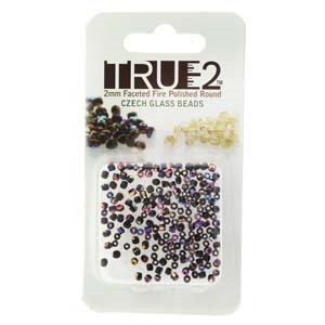 FPR0223980-29500-R - Fire Polish True 2mm Beads -  Jet Sliperit - Approx 2 Grams - 200 Beads Factory Pack