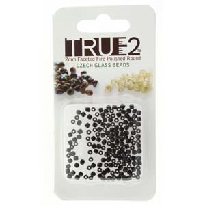 FPR0223980-R - Fire Polish True 2mm Beads -  Jet - Approx 2 Grams - 200 Beads Factory Pack