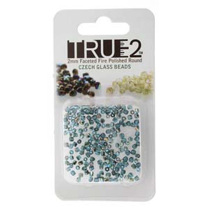 FPR0260020-98537-R - Fire Polish True 2mm Beads -  Aqua Graphite Rainbow - Approx 2 Grams - 200 Beads Factory Pack