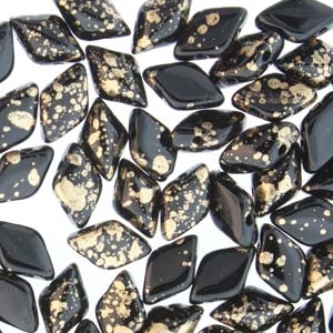 [ 4-2-F-2 ] GD6423980-94401 - Matubo Mini GemDuo Beads - 6x4mm - Jet Gold Splash - 25 Count