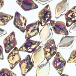 GemDuo-BLG29532 - GemDuo 2-Hole Beads - 5x8mm - Backlit Purple Haze/Gold Splash (8 Grams - Approx. 55 pcs)