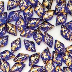 [ 6-1-F-2 ] GemDuo-GS3009 - GemDuo 2-Hole Beads - 5x8mm - Gold Splash Cobalt (8 Grams - Approx. 55 pcs)