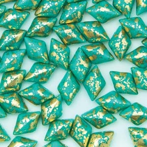 GemDuo-GS6313 - GemDuo 2-Hole Beads - 5x8mm - Gold Splash Green Turquoise (8 Grams - Approx. 55 pcs)