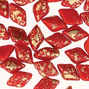 GemDuo-GS9320 - GemDuo 2-Hole Beads - 5x8mm - Gold Splash Red Opaque (8 Grams - Approx. 55 pcs)